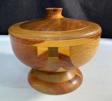 Handmade Carved Wood Trinket Box Bowl w/ Lid Walnut Cedar, Cherry, Maple Crafted
