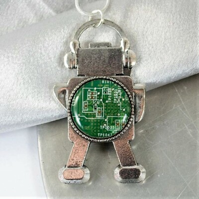 Robot RECYCLED CIRCUIT BOARD Necklace Geek Nerd Sci Fi Steampunk Jewelry Gift 