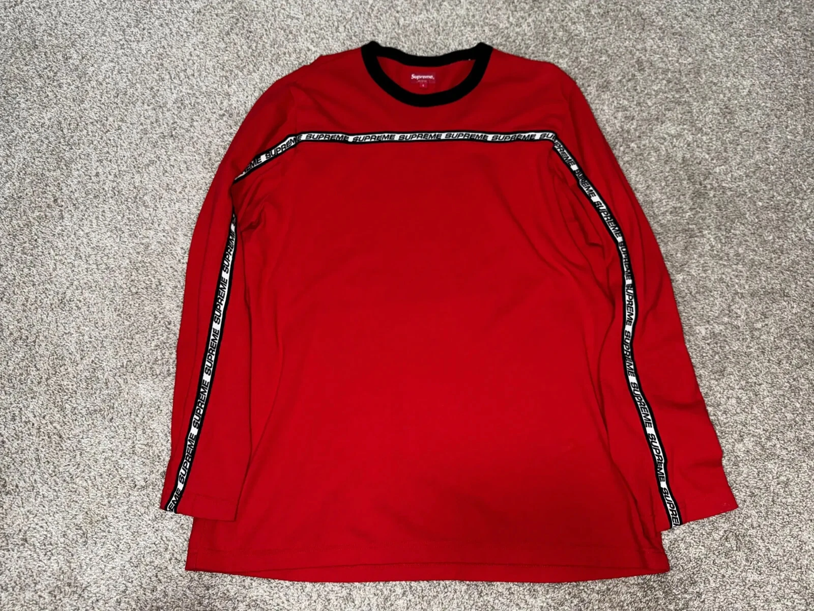 Supreme Tape Stripe L/S Pique Top FW17 (L)   Rouge ✨