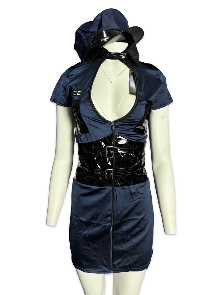 Coqueta Sexy Sargento Policía Uniforme Halloween Disfraz Policía Oficial Vestido Sombrero Foto 2 de 4