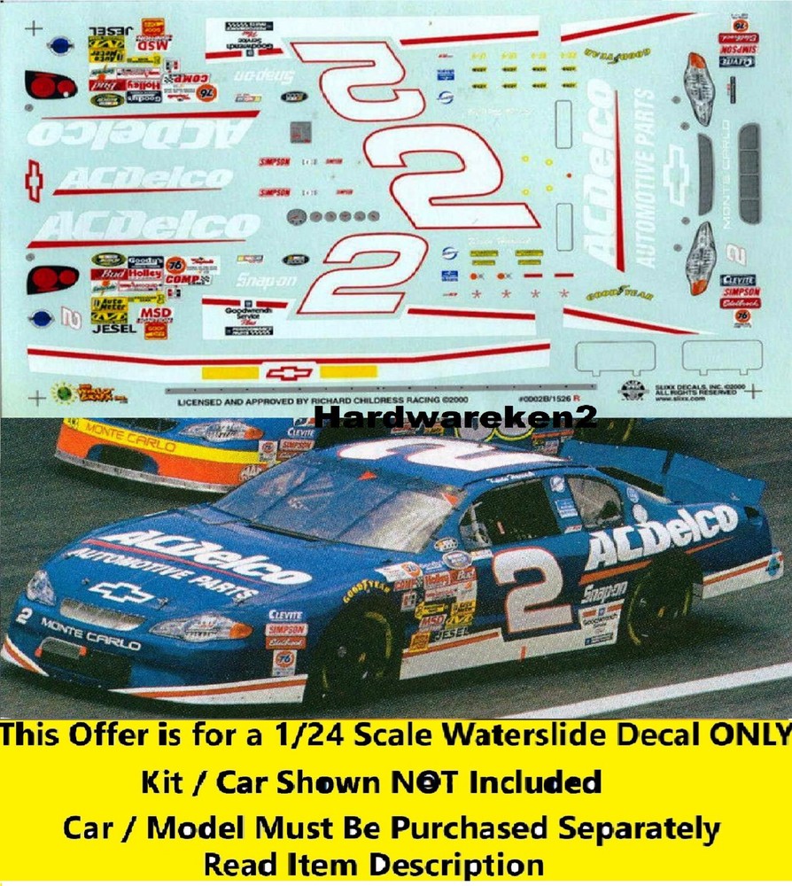 NASCAR DECAL # 2 AC DELCO 2000 BGN MONTE CARLO KEVIN HARVICK ROOKIE SLIXX 1/24