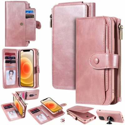 For iPhone 16 plus  Removable Leather Wallet with Zipper Magnet Flip  Card Case