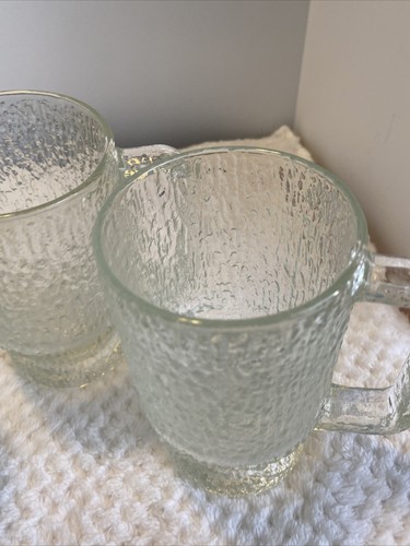 Set of 3 Vintage Indiana Glass Crystal Ice Tree Bark Footed Stein Mug MCM 1960s - Picture 12 of 12