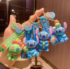 New 4 Styles Disney Lilo & Stitch Scrump Cartoon PVC Pendant Keychains Key Rings