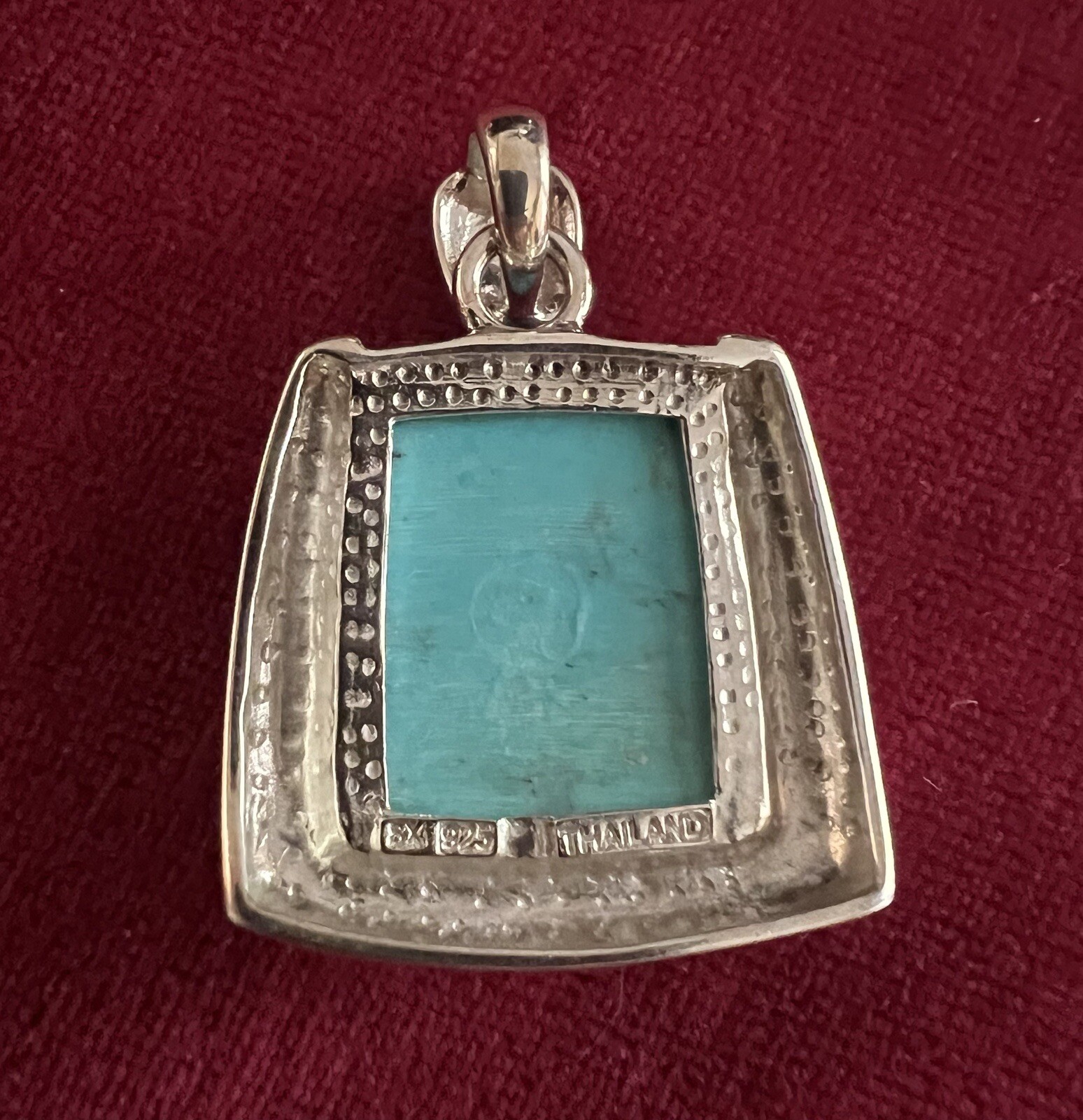 925 Sterling Silver Rectangular Turquoise Pendant… - image 3