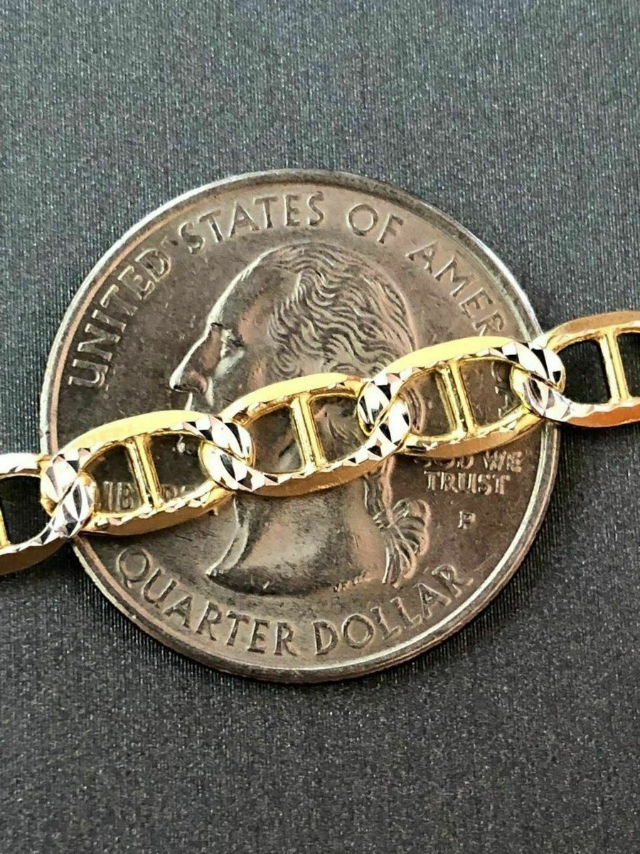 6mm Two-Tone Mariner Link Chain - 14k Gold Plated 925 Sterling Silver, Diamond Cut