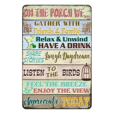 Vintage Metal Tin Sign Porch Rules Home Yard Decor Patio Pool Farmhouse Bar C...