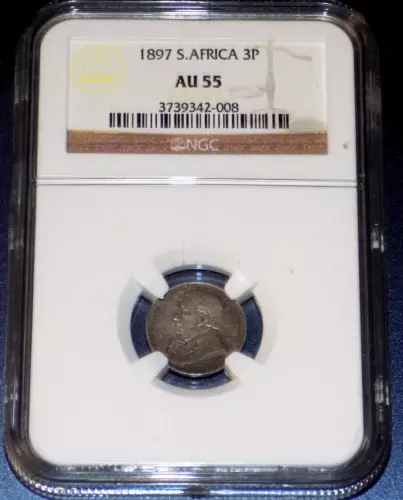 1897 South Africa Zar Threepence 3P Certified NGC AU55 Boer War Era African Coin
