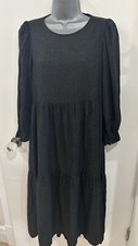 Zara Charcoal Grey Tiered Midi Dress With Puff Sleeves Size Medium Hi Lo Hem