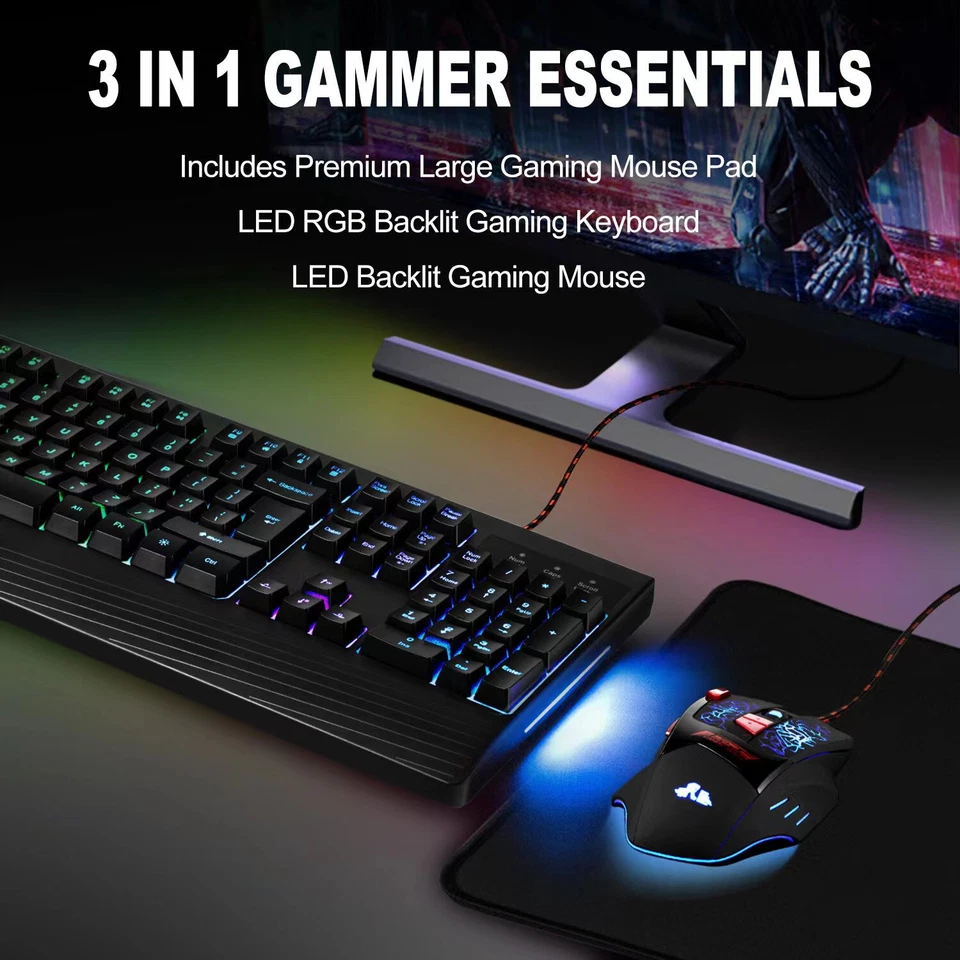 Rii Gaming Wired Keyboard 3 in 1 - Rainbow Backlit Keyboard + mouse + mouse pad - Image 2 of 4