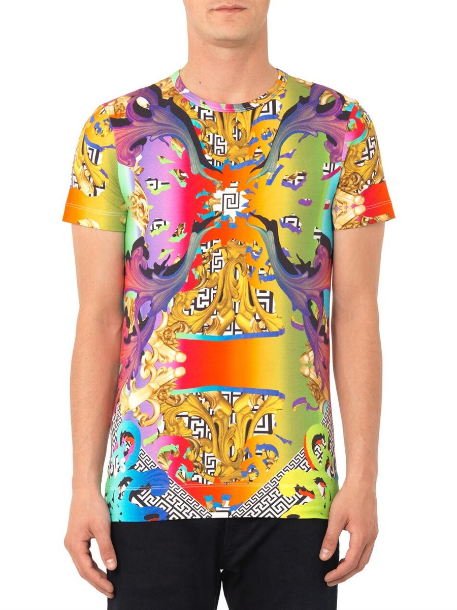 Versus Versace 2014 Ready-To-Wear Men's Rainbow Print Slim Fit T