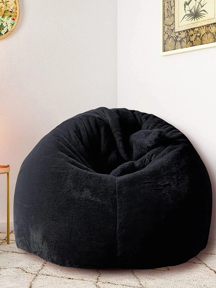 Bean Bag Fur Chair Sofa Bean Bag XXXL Size Without Beans Home Decor Black