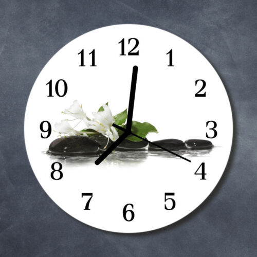 Tulup Echt-Glas Uhr Wanduhr Rund Küche 30 cm  Zen Steine schwarz - Bild 1 von 7