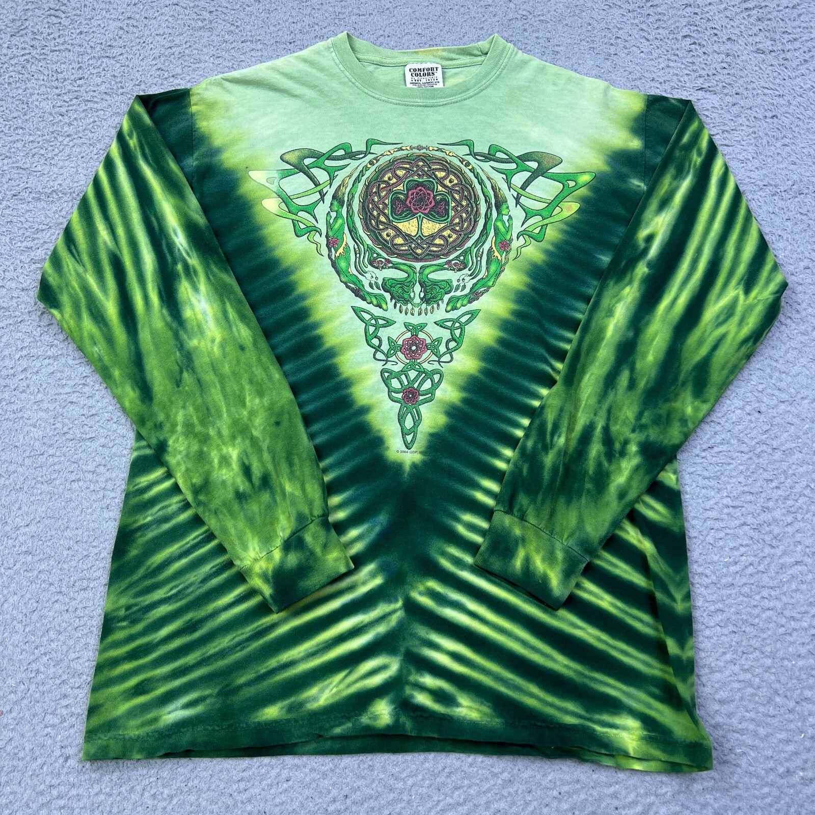 VTG 2004 Grateful Dead Celtic Knot Tie Dye Long Sleeve Tee Mens M Green