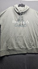 Reebok Mens 2XL Green with Logo Fleece Hoodie Pullover Front Pouch Pocket