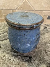 Butter Bell Crock Pottery Blue Signed Studio Art  French Farmhouse Cottagecore