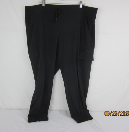 All In Motion Women's Mid Rise Flex Woven Tapered Cargo Joggers Black 2X