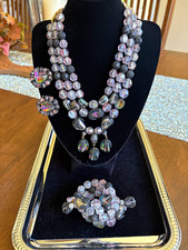 Hobe Crystal Glass Multicolor Jewelry Set Necklace Bracelet Earrings Signed
