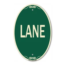 SignMission Designer Series Sign - Lane 12" x 18" Green & Tan Aluminum Oval Sign