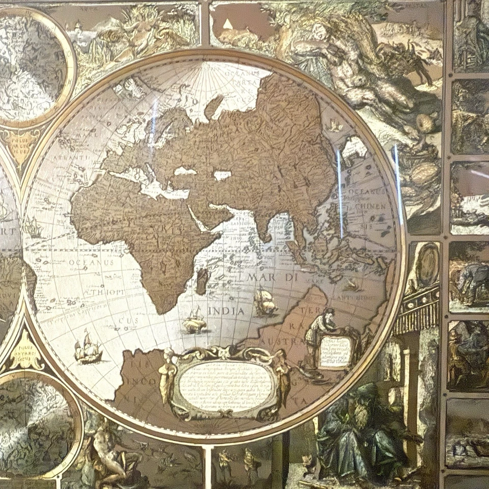 Gold Foil Piscator World Map Visscher Matted & Framed Hanging 31x26” Approx - Image 3 of 4