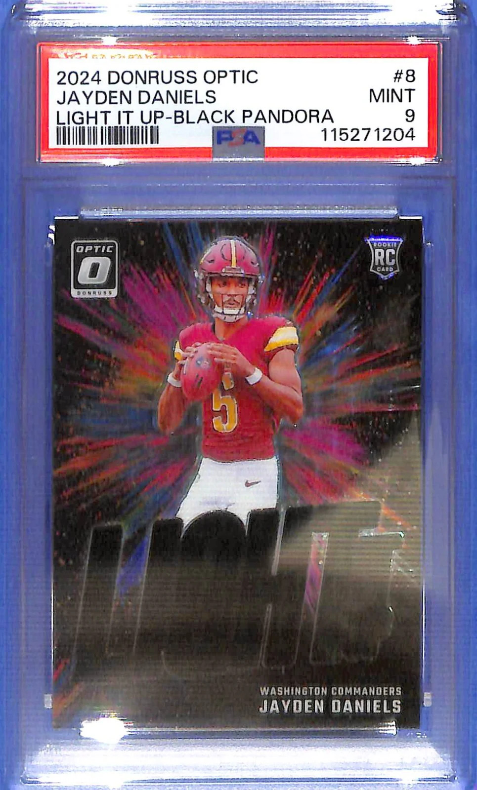 2024 Donruss Optic Jayden Daniels Light It Up Black Pandora Rookie RC /25 PSA 9
