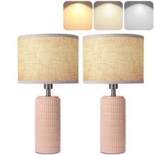 Set of 2 Modern Ceramic Table Lamps for Bedroom   Beige and White Nightstand ...