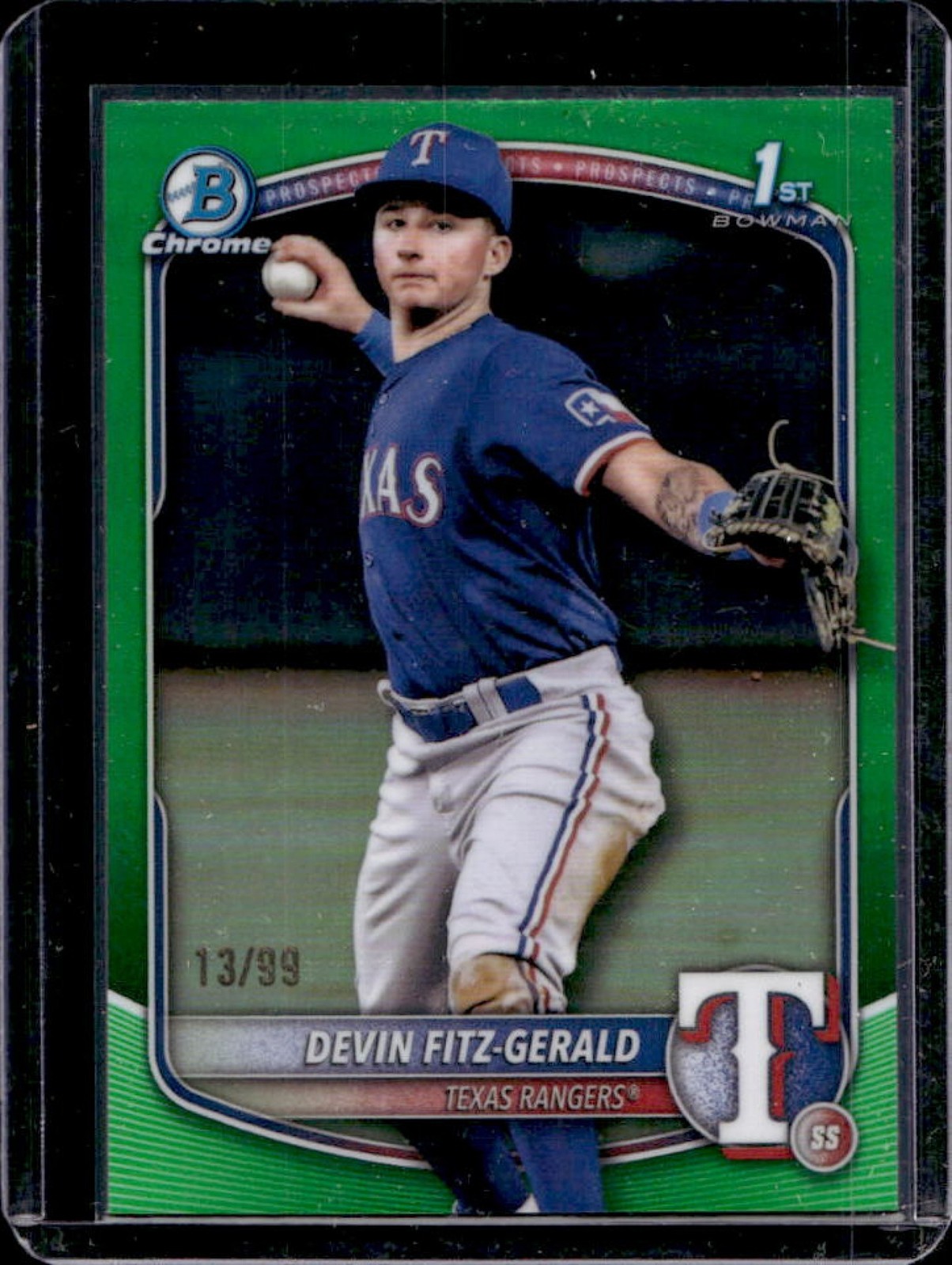 2025 Bowman Chrome Devin Fitz-Gerald Green Refractor 1st #13/99 Rangers