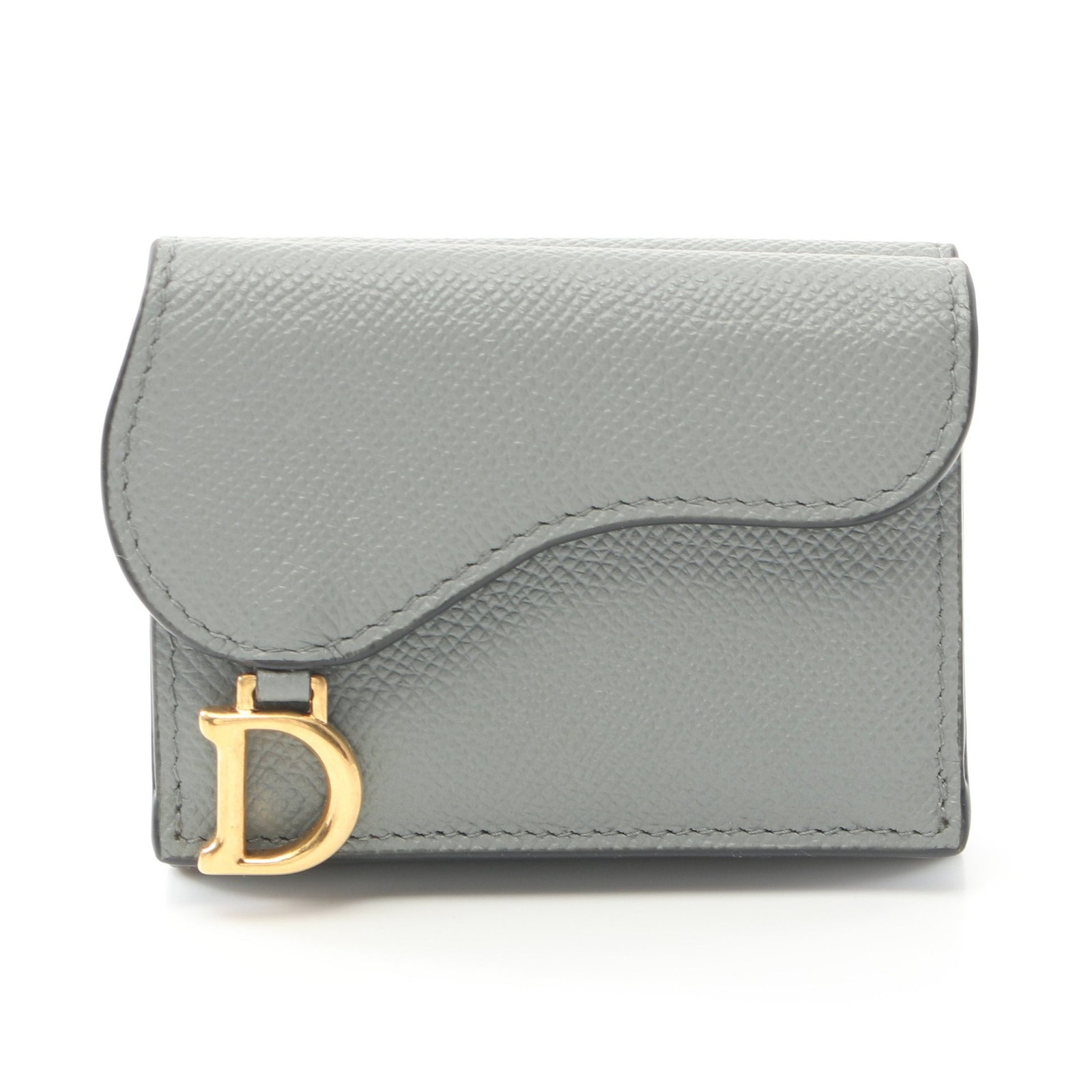 Dior SADDLE Trifold Leather Wallet Compact Gray Japanese Import