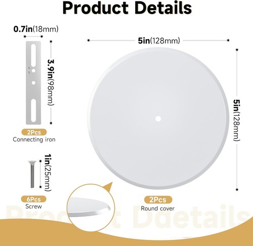 Ceiling Cover Plate, 5 Inch Metal Blank Wall Plate Fits 3-1/4" to 4" White-2 Pcs - Picture 3 of 7