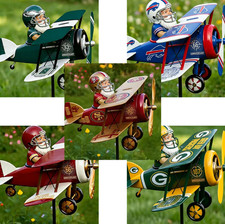 SantaClaus Pilot Flying Biplane Wind Spinner Vintage Metal Garden Windmill Decor