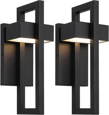 Modern 2 Set Outdoor Wall Sconce LED Waterproof Porch Light Black 13.6
