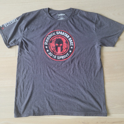Reebok Spartan Race T Shirt Mens L LArge 2015 Finisher Gray short sleeve