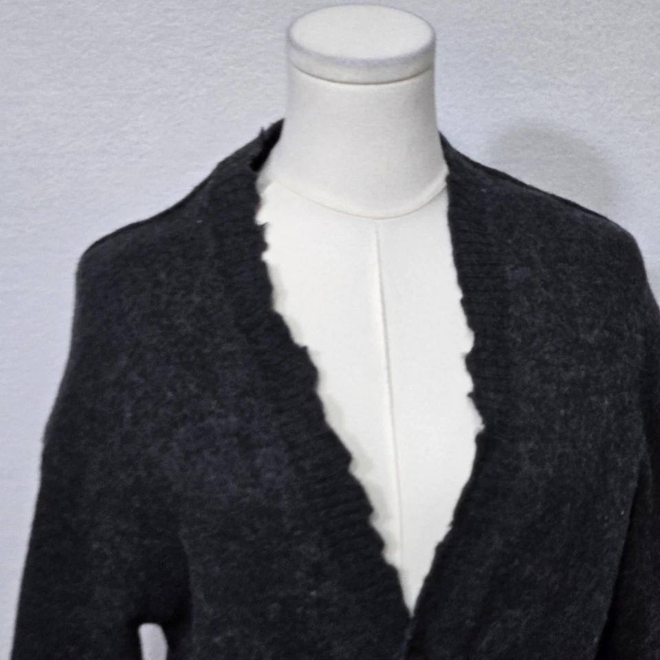 AllSaints 毛衣女式小号灰色 100% 羊毛复古开衫纽扣口袋 — 第 3/4 张图片