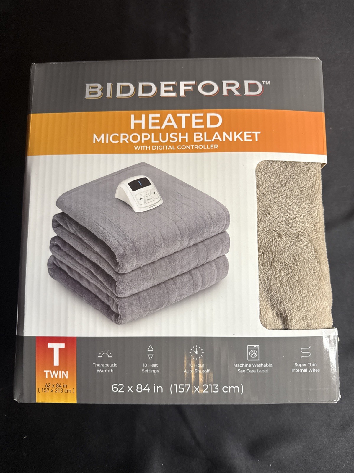 BIDDEFORD QUEEN ELECTRIC HEATED MICROPLUSH BLANKET BEIGE BRA