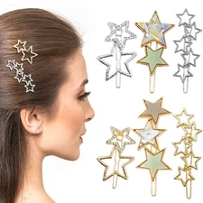 6 Pcs Multi Sizes Crystal Stars Hair Clips, Rhinestone Vintage Cluster Metal ...