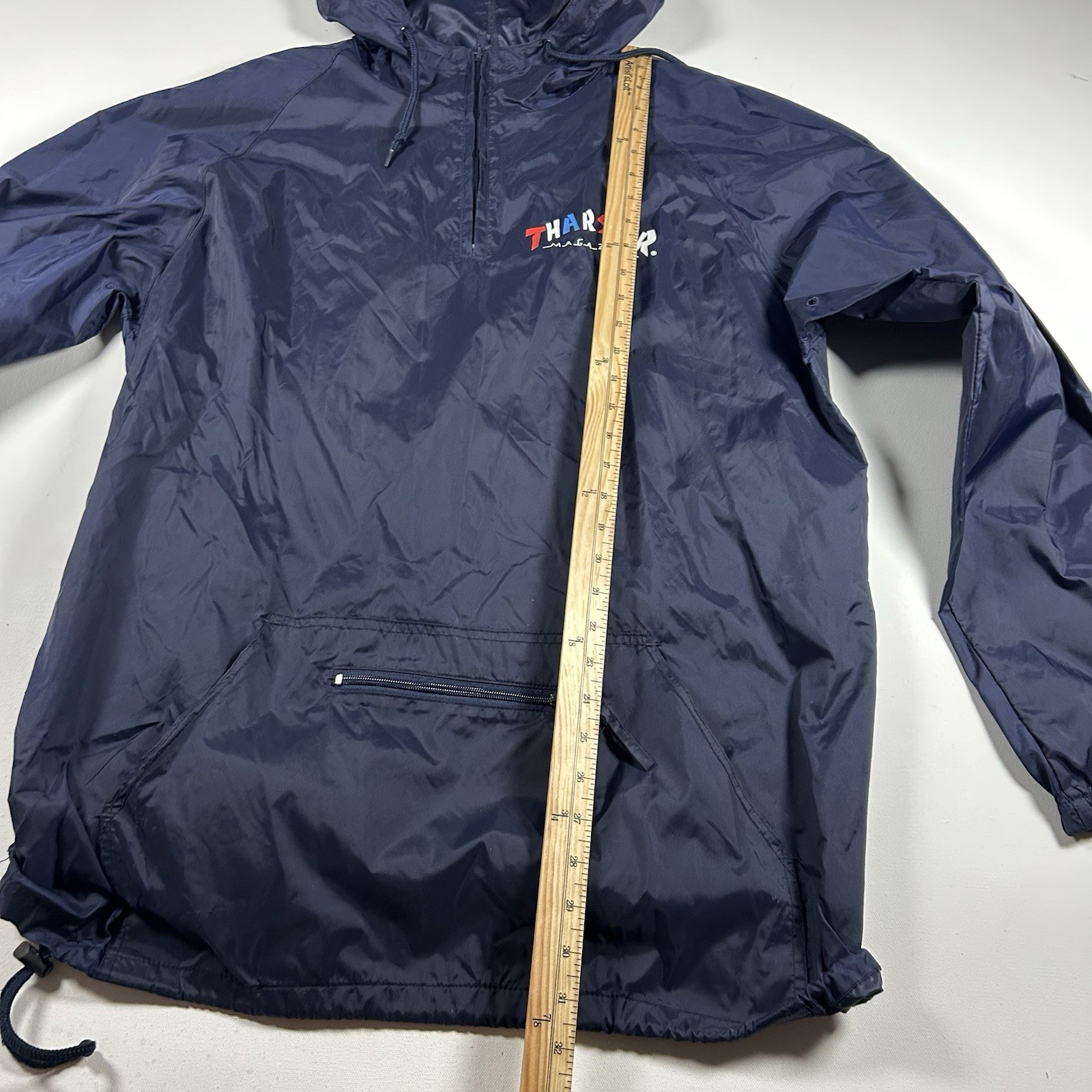 Thrasher Magazine Hooded Anorak Jacket 1/4 Men's XL Skate Rain Windbreaker Blue image 4