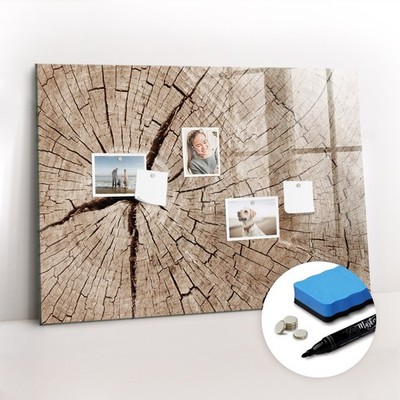 Glas Magnettafel Pinnwand mit Marker Schwamm Magneten Alter Baumstamm 100x70 cm