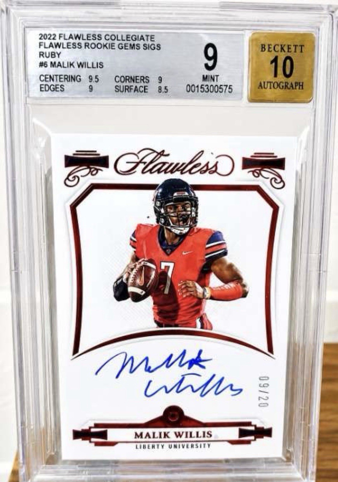 Panini 2022 Flawless Collegiate Malik Willis RC Auto Ruby /20 BGS 9
