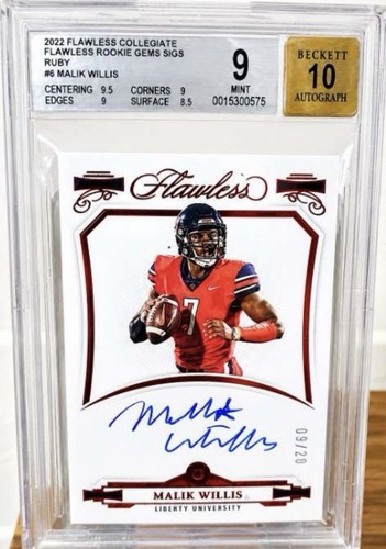 Panini 2022 Flawless Collegiate Malik Willis RC Auto Ruby /20 BGS 9