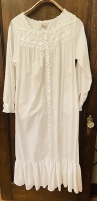 Vtg JUDITH HART Fine Intimate White Cotton Laungewear Dress Pockets Supersoft S