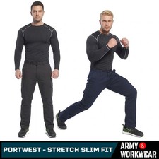 Mens Portwest Slim Fit Stretch Combat Cargo Work Trousers 6 Pockets Utility Pant