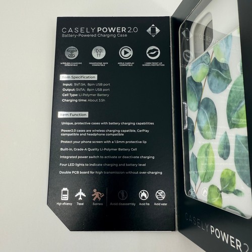 Casely Power 2.0 Estuche de Carga de Batería iPhone 11 Blanco Verde Hojas NUEVO - Imagen 2 de 6