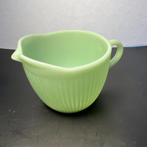 Vintage  Fire King Jadeite Ribbed Creamer  Jane Ray Green Milk Glass Jadite