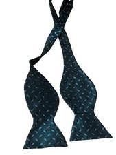 Men  s Silk Self Tie Bow Tie Teal Woven Pattern Formal- 100 silk handmade tie