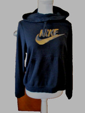 Nike Funnel Neck Hoodie Sweatshirt, BQ8849, Women's Medium, Black, Gold Logo
