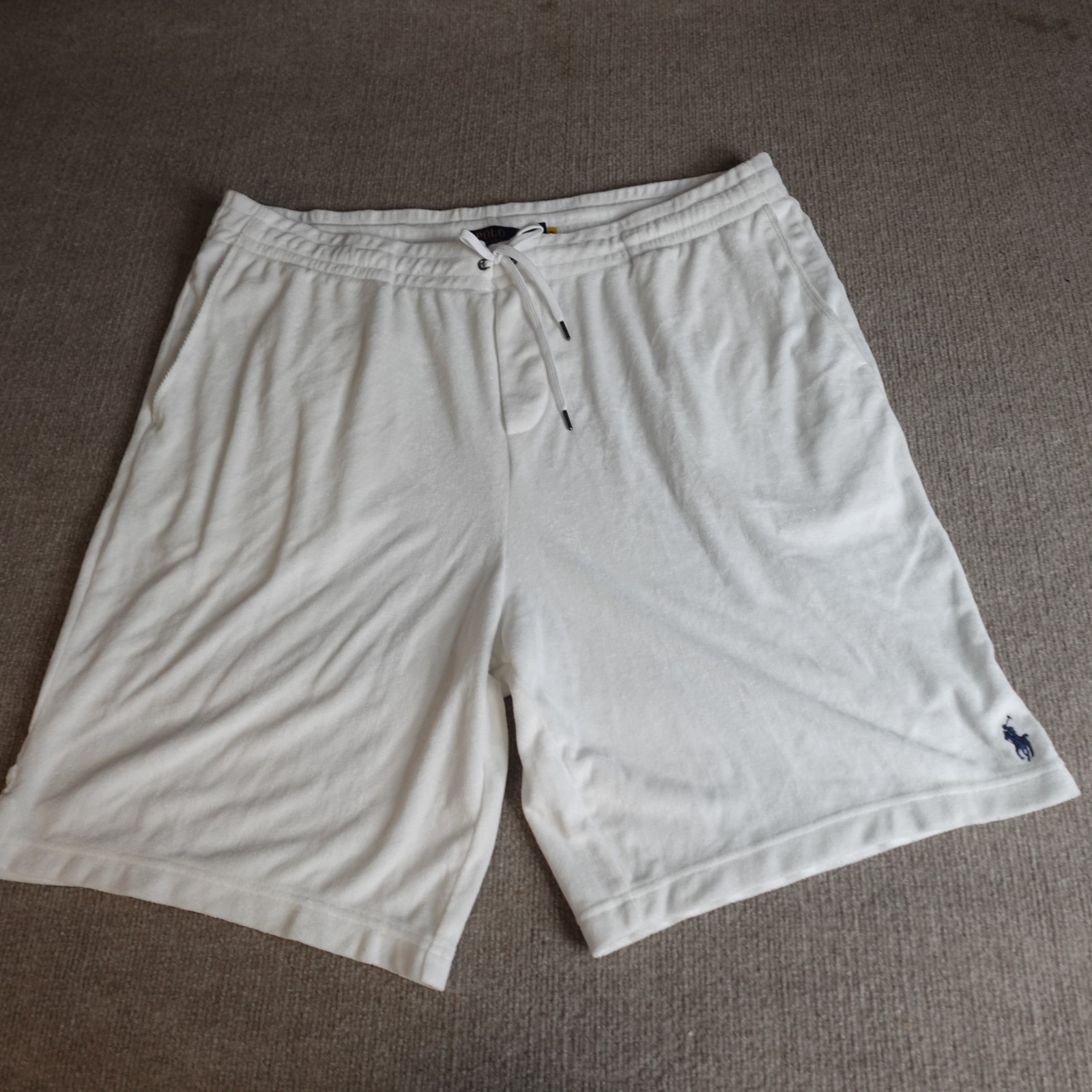 Polo Ralph Lauren Shorts 2XB White Terry Cloth Solid Drawstring Stretch Waist NE