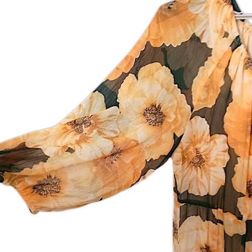 Linea Tiered Ruffled Dress Plus Sz 1X Shift Yellow Floral Cottage Boho Peasant - Picture 9 of 20