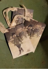 6 Primitive Christmas Holiday Gift Hangtags Handcut, Handpunched & Sealed