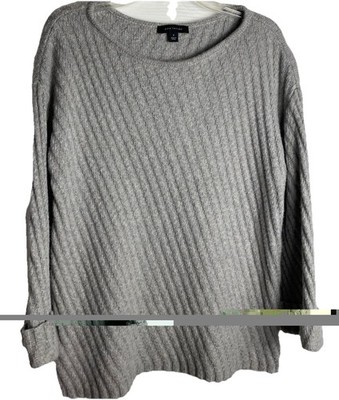 Ann Taylor Women s  Ribbed Knit Sweater Alpaca Wool Blend Long Sleeve M Gray