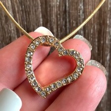 Swarovski Crystal Encrusted Open Heart Pendant On Gold Chain Necklace